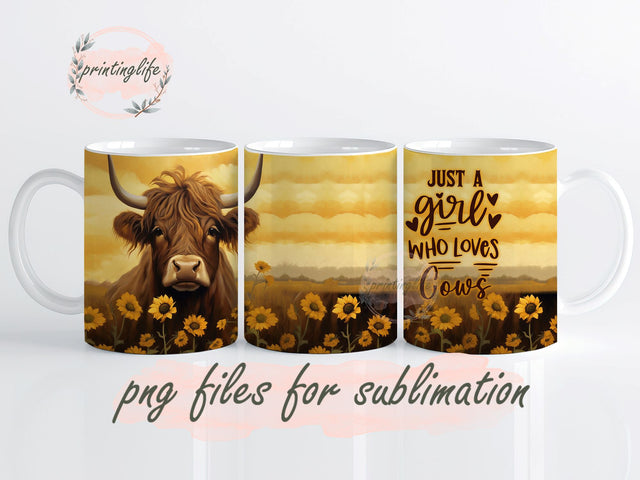 Highland Cow Mug Wrap Design, Instant Digital Design Download Mug Wrap Design, Mug Design PNG Sublimation PrintingLife 