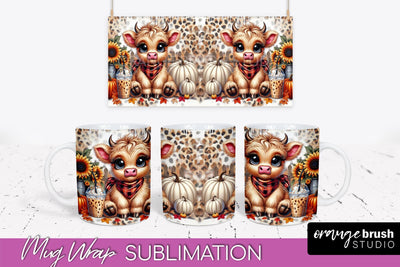Highland Cow Mug Wrap Fall Sunflower Mug PNG Sublimation Sublimation OrangeBrushStudio 