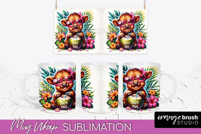 Highland Cow Mug Wrap - Summer Beach Mug Sublimation Sublimation OrangeBrushStudio 