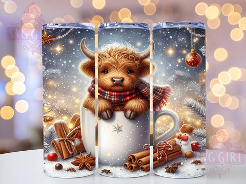 Highland Cow, Mulle Wine, Christmas Tumbler, PNG Wrap, Sublimation Design, Holiday Drinkware, Cow Lover Gifts, Festive Decor Sublimation SvggirlplusArt 