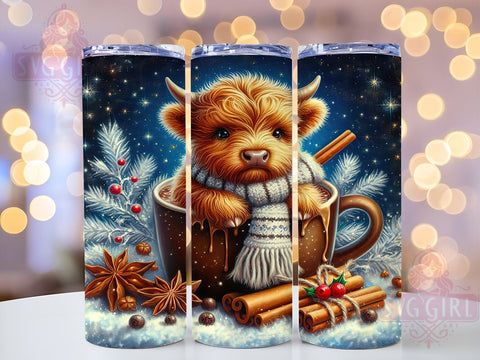Highland Cow, Mulle Wine, Christmas Tumbler, PNG Wrap, Sublimation Design, Holiday Drinkware, Cow Lover Gifts, Festive Decor Sublimation SvggirlplusArt 