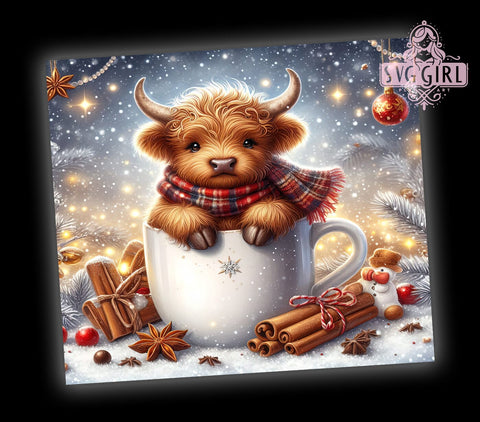 Highland Cow, Mulle Wine, Christmas Tumbler, PNG Wrap, Sublimation Design, Holiday Drinkware, Cow Lover Gifts, Festive Decor Sublimation SvggirlplusArt 