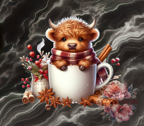 Highland Cow, Mulled Wine, Christmas PNG, Digital Download, Sublimation Design, Rustic Holiday, Cow Illustration, Festive Beverage Art Sublimation Li Zamperini 