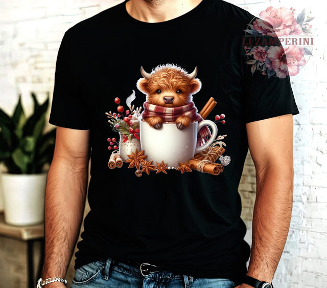 Highland Cow, Mulled Wine, Christmas PNG, Digital Download, Sublimation Design, Rustic Holiday, Cow Illustration, Festive Beverage Art Sublimation Li Zamperini 