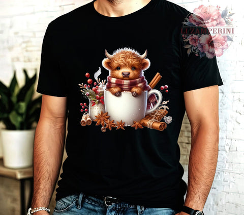 Highland Cow, Mulled Wine, Christmas PNG, Digital Download, Sublimation Design, Rustic Holiday, Cow Illustration, Festive Beverage Art Sublimation Li Zamperini 