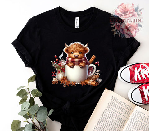 Highland Cow, Mulled Wine, Christmas PNG, Digital Download, Sublimation Design, Rustic Holiday, Cow Illustration, Festive Beverage Art Sublimation Li Zamperini 