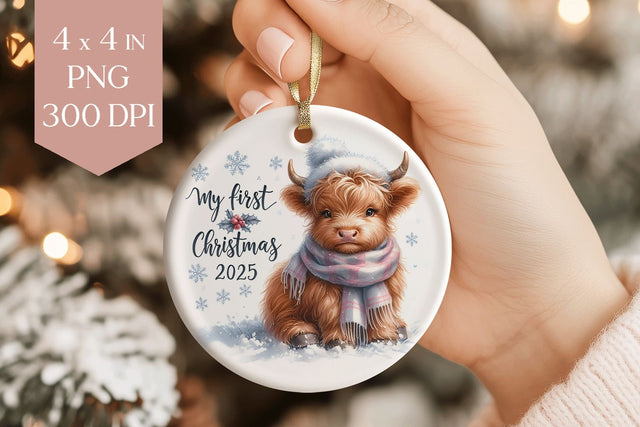 Highland Cow My First Christmas 2025 Ornament PNG Sublimation BijouBay 
