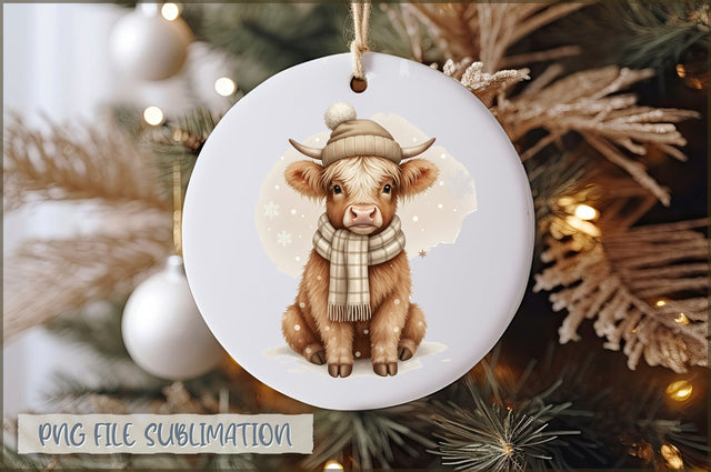 Highland Cow My First Christmas Ornament PNG Sublimation Shetara Begum 