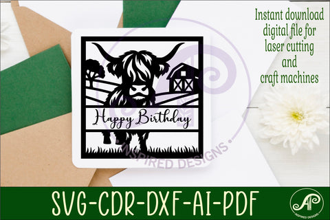 Highland cow name sign design for laser cutting or cards SVG APInspireddesigns 