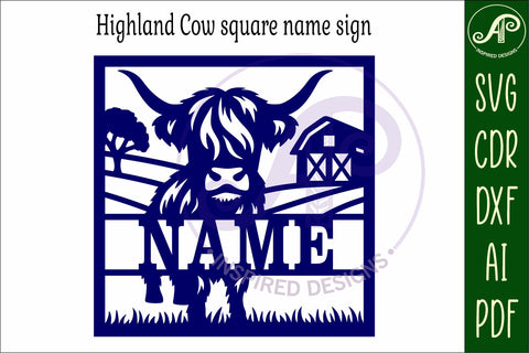 Highland cow name sign design for laser cutting or cards SVG APInspireddesigns 