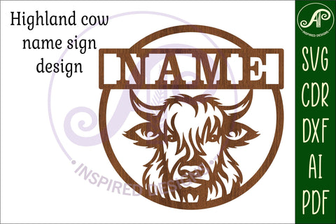 Highland cow name sign svg laser cut template SVG APInspireddesigns 