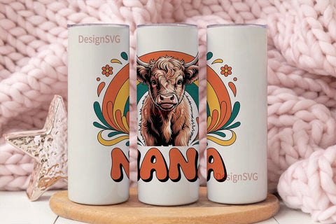 Highland Cow Nana 20oz Tumbler Wrap Sublimation DesignSVG 