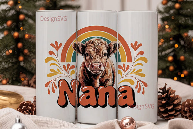 Highland Cow Nana 20oz Tumbler Wrap Sublimation DesignSVG 