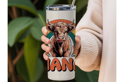 Highland Cow Nana 20oz Tumbler Wrap Sublimation DesignSVG 
