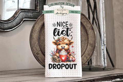 Highland Cow Naughty or Nice Kitchen Towel Sublimation PNG Sublimation Ewe-N-Me Designs 