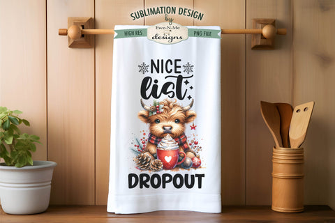 Highland Cow Naughty or Nice Kitchen Towel Sublimation PNG Sublimation Ewe-N-Me Designs 