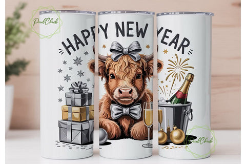 Highland Cow New Year 20oz Tumbler Wrap Sublimation PixelChick 