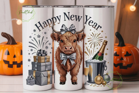 Highland Cow New Year 20oz Tumbler Wrap Sublimation PixelChick 