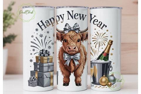 Highland Cow New Year 20oz Tumbler Wrap Sublimation PixelChick 