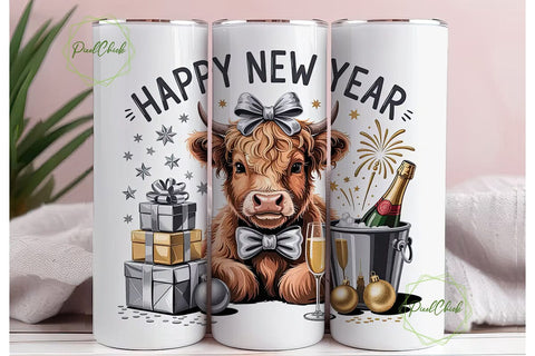 Highland Cow New Year 20oz Tumbler Wrap Sublimation PixelChick 