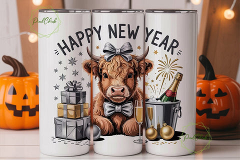 Highland Cow New Year 20oz Tumbler Wrap Sublimation PixelChick 
