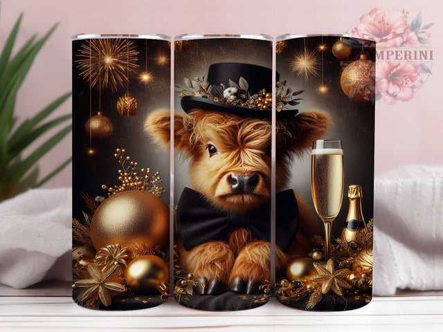 Highland Cow New Year Celebration Tumbler, Celebration Sublimation Design, Festive Holiday Cup Art, 20oz Party Tumbler, Whimsical Cow Mug, Stylish New Year Cup, Cozy Holiday Wrap Sublimation Li Zamperini 