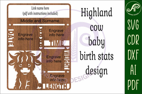 Highland cow Newborn Baby stats, Birth plaque, name SVG APInspireddesigns 