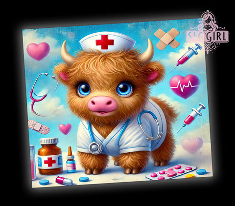 Highland Cow Nurse 20oz Tumbler Wrap, Cute Animal Tumbler, Sublimation Tumbler, 20oz Tumbler Wrap, Medical Tumbler, Personalized Tumbler Sublimation SvggirlplusArt 