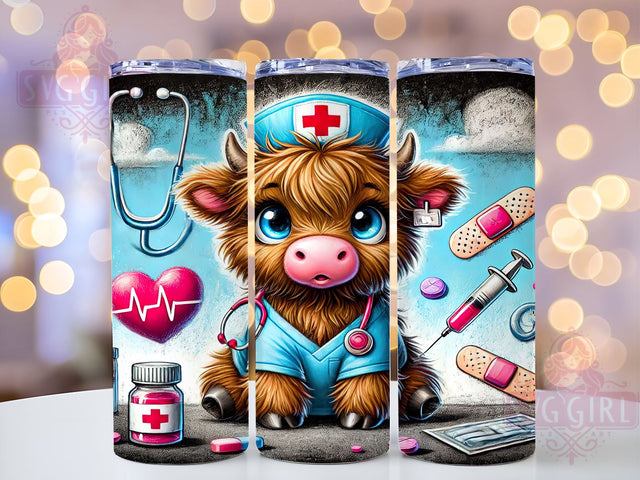 Highland Cow Nurse 20oz Tumbler Wrap, Cute Animal Tumbler, Sublimation Tumbler, 20oz Tumbler Wrap, Medical Tumbler, Personalized Tumbler Sublimation SvggirlplusArt 