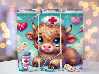 Highland Cow Nurse 20oz Tumbler Wrap, Cute Animal Tumbler, Sublimation Tumbler, 20oz Tumbler Wrap, Medical Tumbler, Personalized Tumbler Sublimation SvggirlplusArt 