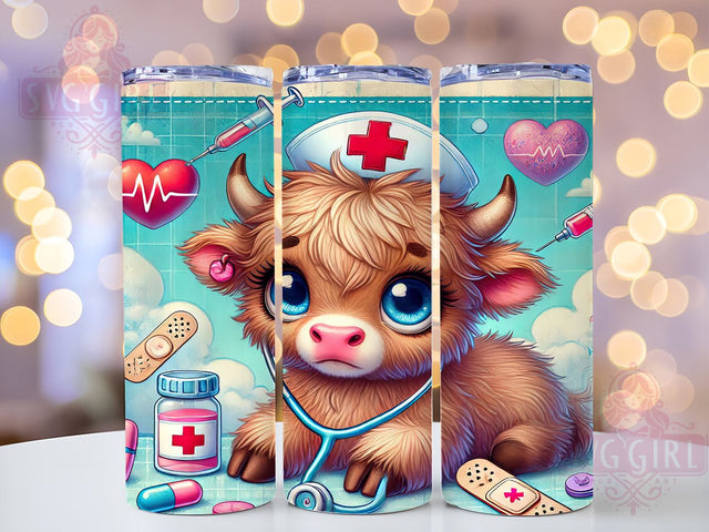 Highland Cow Nurse 20oz Tumbler Wrap, Cute Animal Tumbler, Sublimation Tumbler, 20oz Tumbler Wrap, Medical Tumbler, Personalized Tumbler Sublimation SvggirlplusArt 