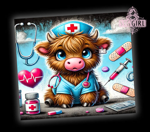 Highland Cow Nurse 20oz Tumbler Wrap, Cute Animal Tumbler, Sublimation Tumbler, 20oz Tumbler Wrap, Medical Tumbler, Personalized Tumbler Sublimation SvggirlplusArt 