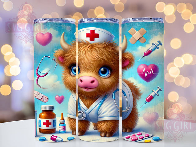 Highland Cow Nurse 20oz Tumbler Wrap, Cute Animal Tumbler, Sublimation Tumbler, 20oz Tumbler Wrap, Medical Tumbler, Personalized Tumbler Sublimation SvggirlplusArt 