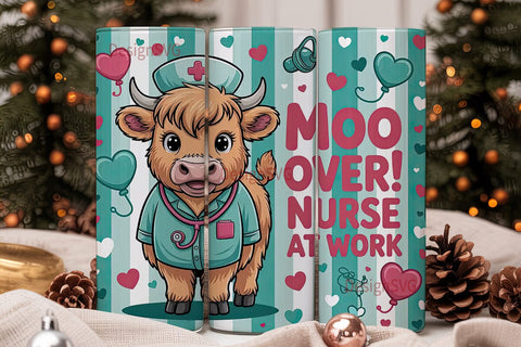 Highland Cow Nurse 20oz Tumbler Wrap Sublimation DesignSVG 