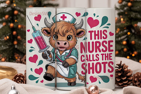 Highland Cow Nurse 20oz Tumbler Wrap Sublimation DesignSVG 