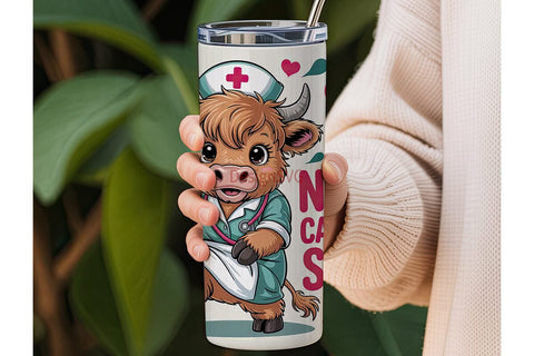 Highland Cow Nurse 20oz Tumbler Wrap Sublimation DesignSVG 
