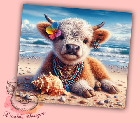 Highland Cow Ocean 20 oz Skinny Tumbler Sublimation Design, Straight & Tapered Tumbler Png, Highland Cow Tumbler Png, Digital Download PNG Sublimation Lara' s Designs 