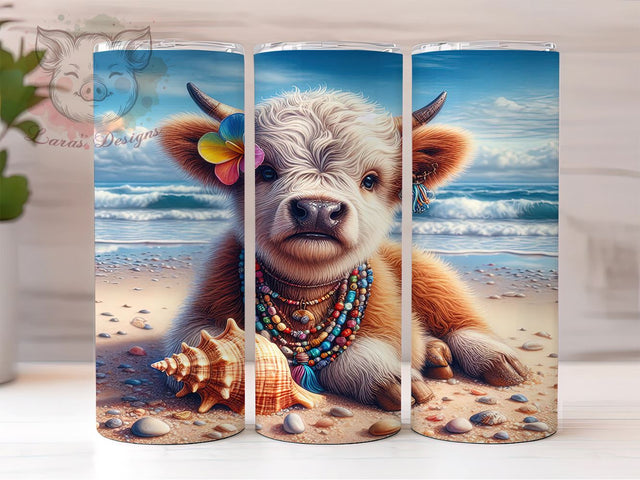 Highland Cow Ocean 20 oz Skinny Tumbler Sublimation Design, Straight & Tapered Tumbler Png, Highland Cow Tumbler Png, Digital Download PNG Sublimation Lara' s Designs 