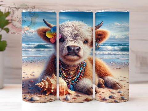 Highland Cow Ocean 20 oz Skinny Tumbler Sublimation Design, Straight & Tapered Tumbler Png, Highland Cow Tumbler Png, Digital Download PNG Sublimation Lara' s Designs 
