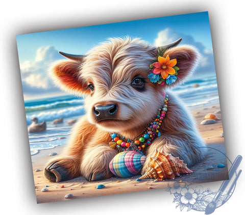 Highland Cow Ocean 20oz Skinny Tumbler PNG, Highland Cow Tumbler Sublimation Wrap, Straight & Tapered Tumbler Wrap, Instant Digital Download Sublimation ToriDesigns 