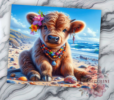 Highland Cow Ocean 20oz Tumbler Wrap PNG, Highland Cow Tumbler PNG Sublimation Design, Straight & Tapered Tumbler Wrap, Instant Digital Download Sublimation Li Zamperini 