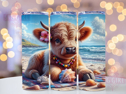 Highland Cow Ocean 20oz Tumbler Wrap Sublimation Design, Straight Tapered Tumbler Wrap, Highland Cow Tumbler Png, Instant Digital Download Sublimation SvggirlplusArt 