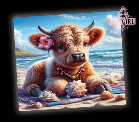Highland Cow Ocean 20oz Tumbler Wrap Sublimation Design, Straight Tapered Tumbler Wrap, Highland Cow Tumbler Png, Instant Digital Download Sublimation SvggirlplusArt 