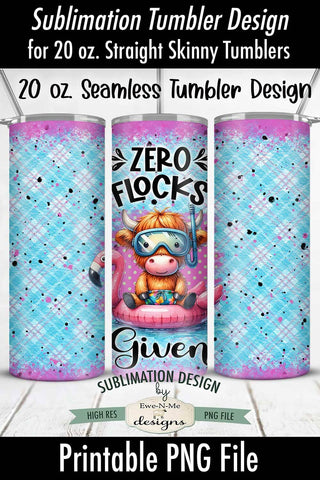 Highland Cow on a Flamingo Floatie 20 oz Seamless Tumbler Sublimation Design - Zero Flocks Given Sublimation Ewe-N-Me Designs 