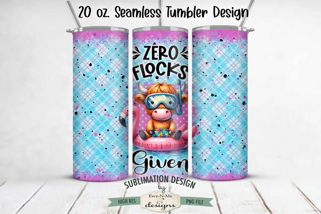 Highland Cow on a Flamingo Floatie 20 oz Seamless Tumbler Sublimation Design - Zero Flocks Given Sublimation Ewe-N-Me Designs 