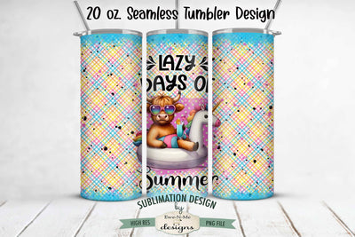 Highland Cow on a Unicorn Floatie 20 oz Seamless Tumbler Sublimation Design - Lazy Days of Summer Sublimation Ewe-N-Me Designs 