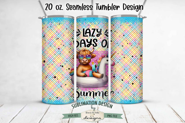 Highland Cow on a Unicorn Floatie 20 oz Seamless Tumbler Sublimation Design - Lazy Days of Summer Sublimation Ewe-N-Me Designs 