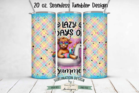 Highland Cow on a Unicorn Floatie 20 oz Seamless Tumbler Sublimation Design - Lazy Days of Summer Sublimation Ewe-N-Me Designs 