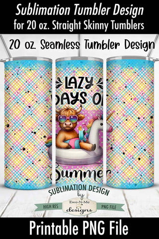 Highland Cow on a Unicorn Floatie 20 oz Seamless Tumbler Sublimation Design - Lazy Days of Summer Sublimation Ewe-N-Me Designs 