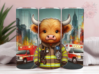 Highland Cow Paramedic 20oz Tumbler Wrap PNG, Emergency Services Tumbler Png, Straight & Tapered Tumbler Wrap, Instant Digital Download Sublimation Li Zamperini 